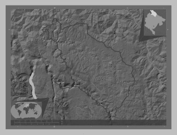 Pljevlja Gmina Czarnogóry Mapa Wzniesień Skali Szarości Jeziorami Rzekami Lokalizacje — Zdjęcie stockowe