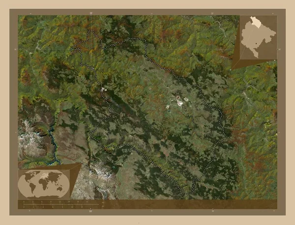 Pljevlja 黑山市 低分辨率卫星地图 该区域主要城市的所在地点 角辅助位置图 — 图库照片