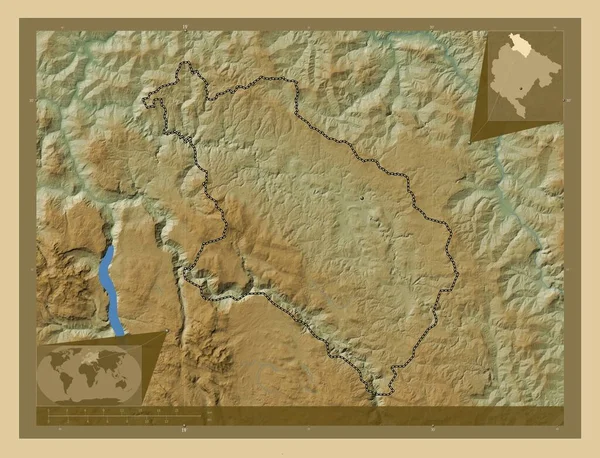 Pljevlja Муниципалитет Черногории Цветная Карта Высоты Озерами Реками Вспомогательные Карты — стоковое фото