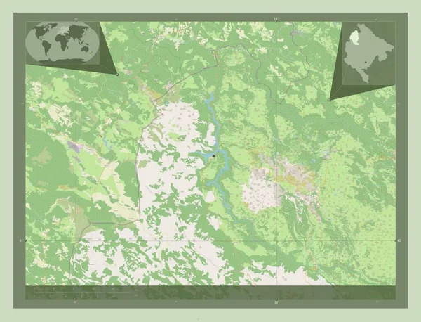 プルージン モンテネグロの自治体 ストリートマップを開く 地域の主要都市の場所 コーナー補助位置図 — ストック写真