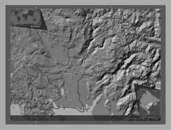 Podgorica Gmina Czarnogóry Dwupoziomowa Mapa Jeziorami Rzekami Lokalizacje Nazwy Głównych — Zdjęcie stockowe