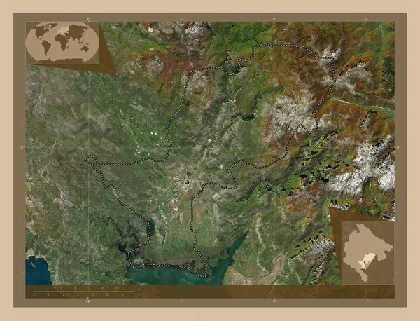 波德戈里察 黑山市 低分辨率卫星地图 角辅助位置图 — 图库照片