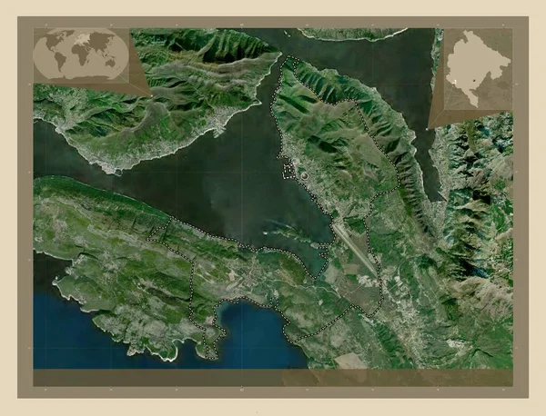 Tivat Município Montenegro Mapa Satélite Alta Resolução Mapa Localização Auxiliar — Fotografia de Stock