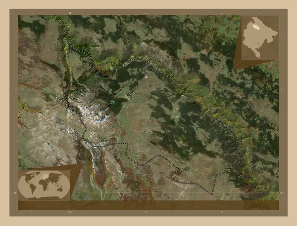 ズブラジャック モンテネグロの自治体 低解像度衛星地図 地域の主要都市の場所 コーナー補助位置図 — ストック写真