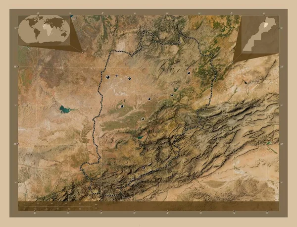 Beni Mellal Khenifra 摩洛哥地区 低分辨率卫星地图 该区域主要城市的所在地点 角辅助位置图 — 图库照片