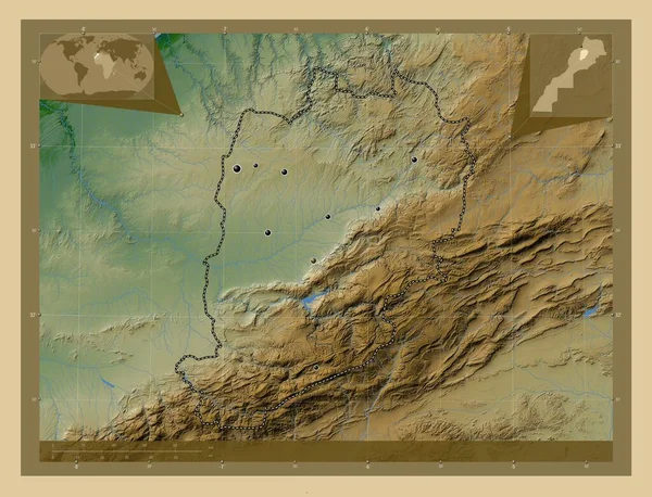 Beni Mellal Khenifra Region Maroka Kolorowa Mapa Wzniesień Jeziorami Rzekami — Zdjęcie stockowe