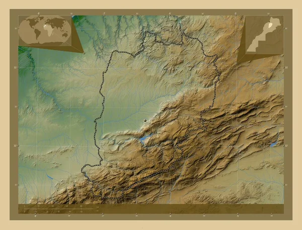 Beni Mellal Khenifra Регіон Марокко Кольорові Карти Висот Озерами Річками — стокове фото