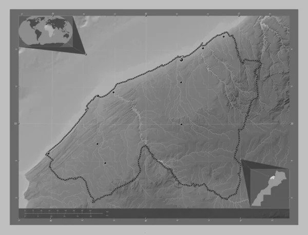 Casablanca Settat Region Morocco Grayscale Elevation Map Lakes Rivers Locations — Stock Photo, Image