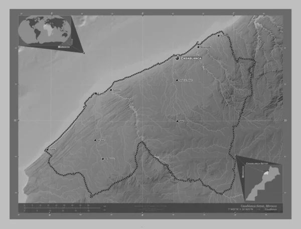 Casablanca Settat Regio Van Marokko Grayscale Hoogte Kaart Met Meren — Stockfoto