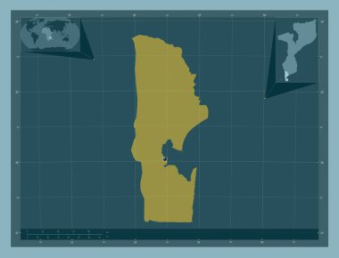 Maputo, Mozambik vilayeti. Katı renk şekli. Köşedeki yedek konum haritaları