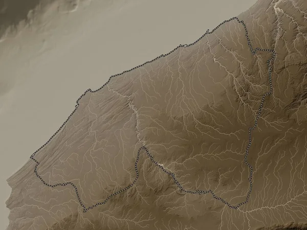 Casablanca Settat Fas Bölgesi Yükseklik Haritası Sepya Tonlarında Göller Nehirlerle — Stok fotoğraf