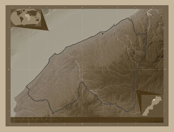 Касабланка Сеттат Регіон Марокко Висота Карти Забарвлена Сепії Тонів Озерами — стокове фото