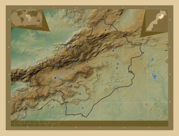 Draa Tafilalet Draa Tafilalet Region Maroka Kolorowa Mapa Wzniesień Jeziorami — Zdjęcie stockowe