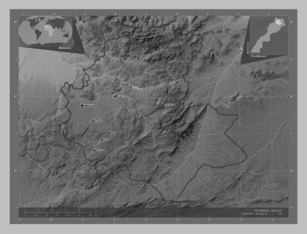 Фес Мекнес Область Марокко Карта Высот Оттенках Серого Озерами Реками — стоковое фото