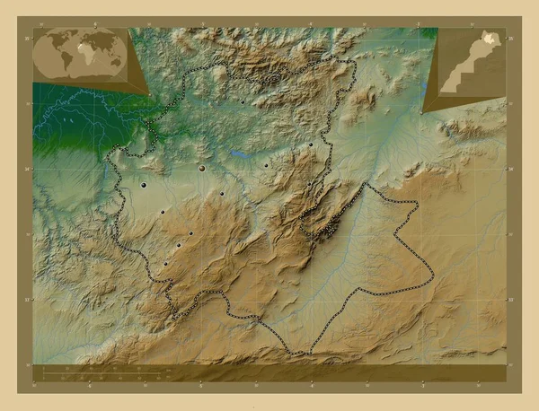 Fes Meknes Область Марокко Кольорові Карти Висот Озерами Річками Розташування — стокове фото