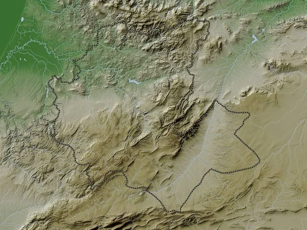 Fes Meknes Περιφέρεια Μαρόκου Υψόμετρο Χάρτη Χρωματισμένο Wiki Στυλ Λίμνες — Φωτογραφία Αρχείου