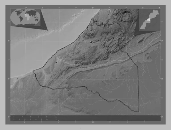 Guelmim Oued Noun Region Morocco Grayscale Elevation Map Lakes Rivers — Stock Photo, Image