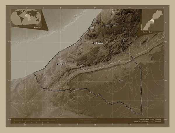 Guelmim Oued Noun Marokkó Régió Magassági Térkép Színes Szépia Tónusok — Stock Fotó