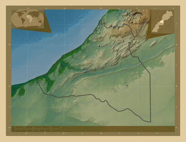 Guelmim Oued Noun Region Maroka Kolorowa Mapa Wzniesień Jeziorami Rzekami — Zdjęcie stockowe