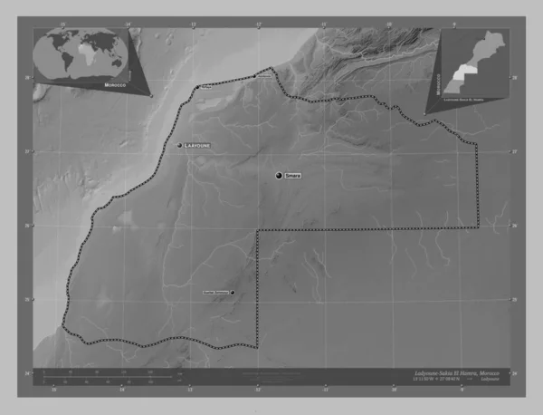 Laayoune Sakia Hamra Regio Marokko Grayscale Hoogte Kaart Met Meren — Stockfoto