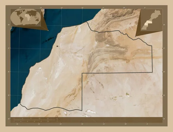 モロッコの地域 ラヨーン サキア ハムラ 低解像度衛星地図 コーナー補助位置図 — ストック写真