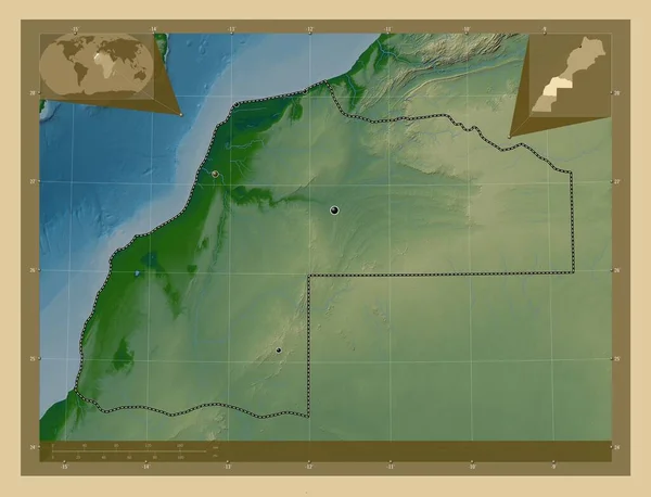 Laayoune Sakia Hamra Region Maroko Barevná Mapa Jezery Řekami Umístění — Stock fotografie