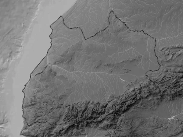 Marrakech Safi Marokkó Régió Szürkeárnyas Domborzati Térkép Tavakkal Folyókkal — Stock Fotó