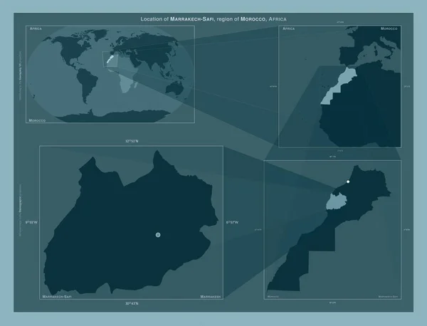Marrakech Safi Region Maroka Schemat Przedstawiający Położenie Regionu Mapach Większą — Zdjęcie stockowe