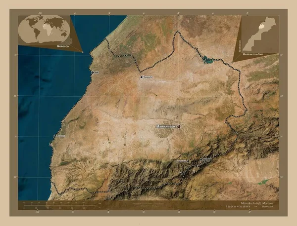 Marrakech Safi Região Marrocos Mapa Satélite Baixa Resolução Locais Nomes — Fotografia de Stock