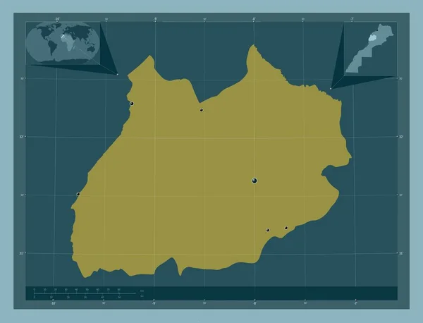 モロッコの地域であるマラケシュ サフィ しっかりした色の形 地域の主要都市の場所 コーナー補助位置図 — ストック写真