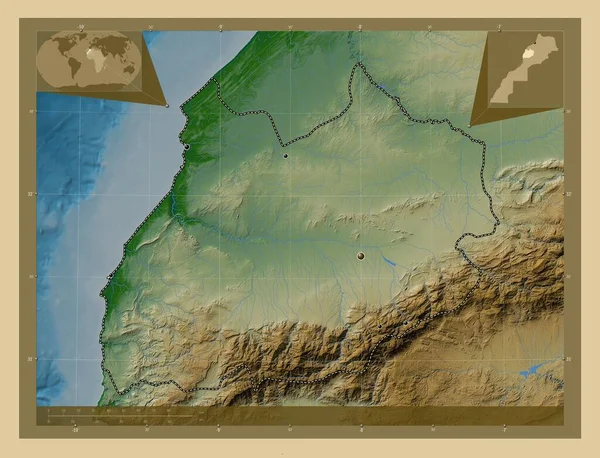 Marrakech Safi Región Marruecos Mapa Elevación Colores Con Lagos Ríos —  Fotos de Stock