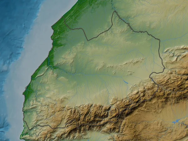 马拉喀什 摩洛哥地区 带有湖泊和河流的彩色高程图 — 图库照片