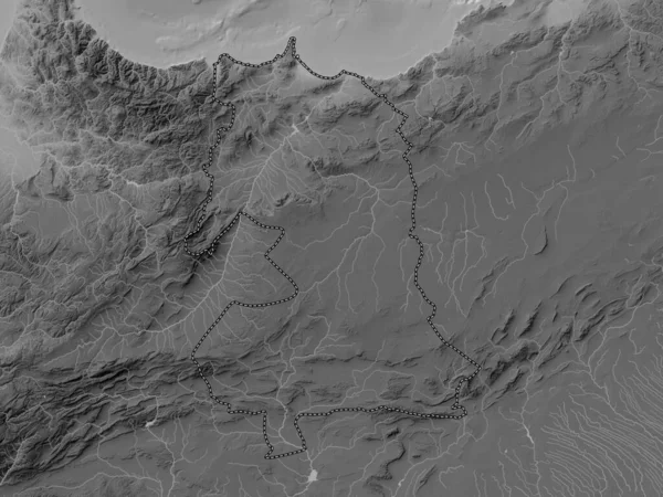 摩洛哥地区 带有湖泊和河流的灰度高程图 — 图库照片