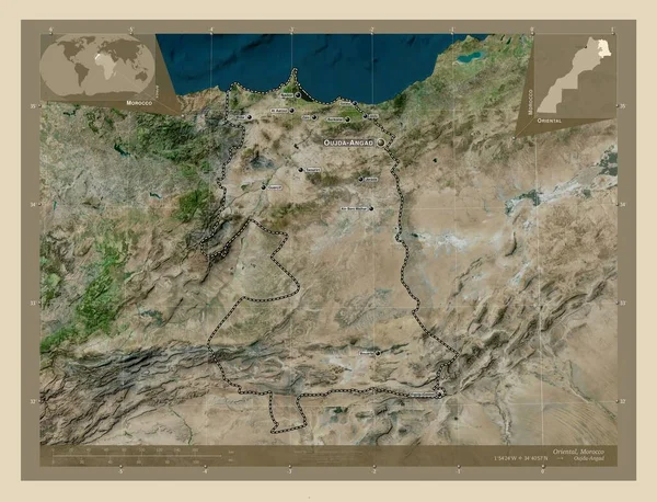 Oosters Regio Van Marokko Satellietkaart Met Hoge Resolutie Locaties Namen — Stockfoto