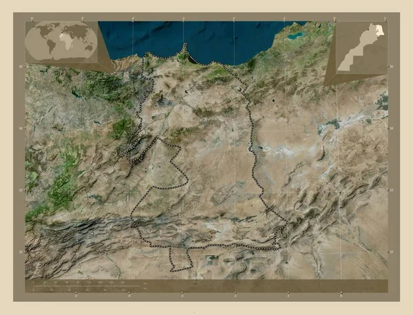 摩洛哥地区 高分辨率卫星地图 角辅助位置图 — 图库照片