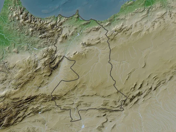 Ανατολική Περιοχή Του Μαρόκου Υψόμετρο Χάρτη Χρωματισμένο Wiki Στυλ Λίμνες — Φωτογραφία Αρχείου