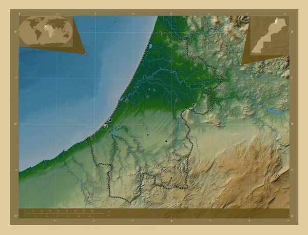 Rabat Sale Kenitra Region Morocco Colored Elevation Map Lakes Rivers — Stock Photo, Image