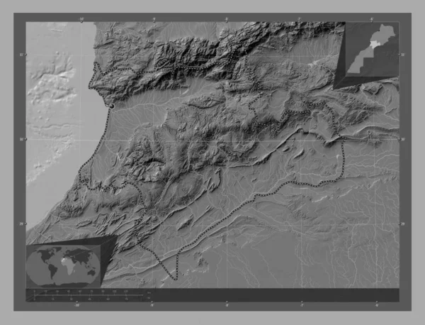 Souss Massa Region Maroka Dwupoziomowa Mapa Jeziorami Rzekami Pomocnicze Mapy — Zdjęcie stockowe