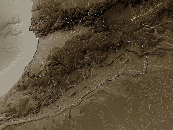 Сусс Масса Область Марокко Карта Высот Окрашенная Сепиевые Тона Озерами — стоковое фото