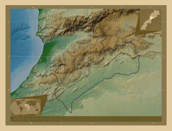 Souss Massa Regionen Marocko Färgade Höjd Karta Med Sjöar Och — Stockfoto