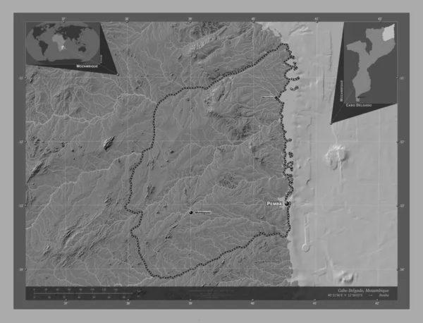 Cabo Delgado Mosambikin Maakunta Bilevel Korkeus Kartta Järviä Jokia Alueen — kuvapankkivalokuva