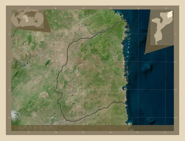Cabo Delgado Επαρχία Μοζαμβίκης Υψηλής Ανάλυσης Δορυφορικός Χάρτης Γωνιακοί Χάρτες — Φωτογραφία Αρχείου