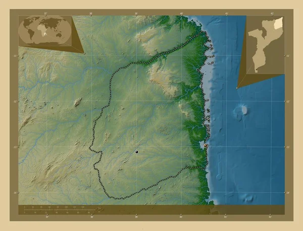 Кабо Дельгадо Провінція Мозамбік Кольорові Карти Висот Озерами Річками Розташування — стокове фото