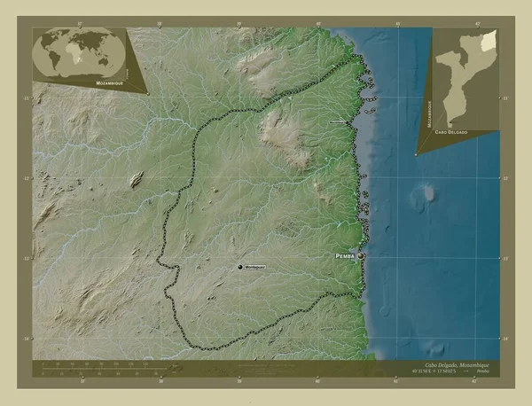 Cabo Delgado Provincie Mosambik Zdvihová Mapa Zbarvená Stylu Wiki Jezery — Stock fotografie