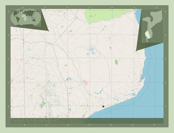 Γάζα Επαρχία Μοζαμβίκης Χάρτης Του Δρόμου Γωνιακοί Χάρτες Βοηθητικής Θέσης — Φωτογραφία Αρχείου