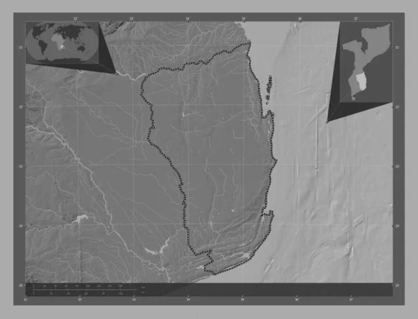 Inhambane Provincia Mozambique Mapa Elevación Bilevel Con Lagos Ríos Ubicaciones — Foto de Stock