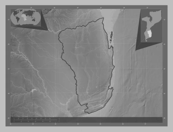 Іньямбане Провінція Мозамбік Граймасштабна Мапа Висот Озерами Річками Розташування Великих — стокове фото