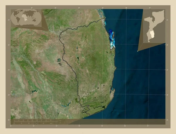 Inhambane Provinz Mosambik Hochauflösende Satellitenkarte Standorte Der Wichtigsten Städte Der — Stockfoto
