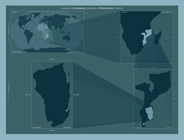 莫桑比克伊尼扬巴内省 在大比例尺地图上显示该区域位置的图表 坚实背景下矢量框架和Png形状的组成 — 图库照片
