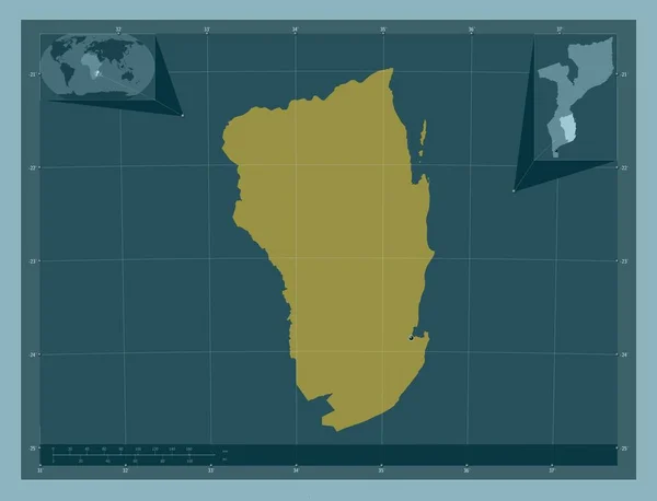 莫桑比克伊尼扬巴内省 固体的颜色形状 该区域主要城市的所在地点 角辅助位置图 — 图库照片
